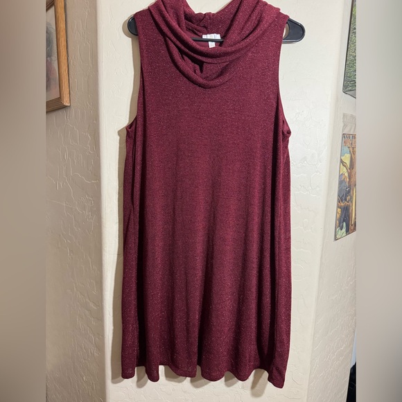 C Dresses & Skirts - C Metallic Shimmer Sleeveless Cowl Neck Knit Dress L Evening Stretchy